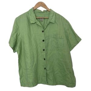 Caribbean Joe Green 100% Linen Button Down Shirt - Size 2X